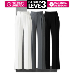 [Leve 3, Pague Só 2] Calça Feminina Lavínia Cintura Alta com Botões Duplos em Poliéster, Poliuretano e Spandex