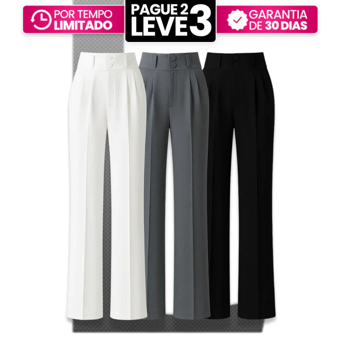 [Leve 3, Pague Só 2] Calça Feminina Lavínia Cintura Alta com Botões Duplos em Poliéster, Poliuretano e Spandex