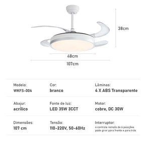 Ventilador de Teto 4 Pás Retráteis Ultra Silencioso - [Mês do Cliente]