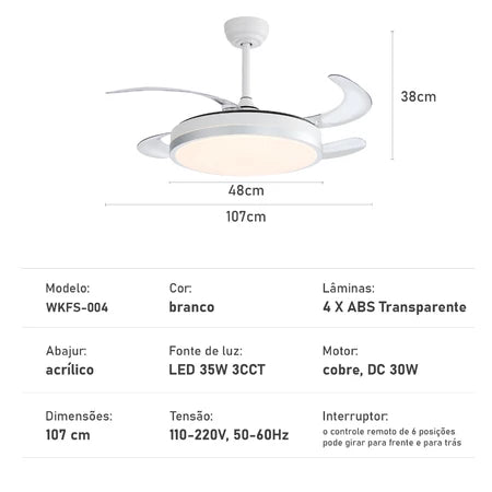 Ventilador de Teto 4 Pás Retráteis Ultra Silencioso - [Mês do Cliente]